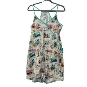 Munki Munki Women's‎ Jersey V-Neck Cami Short Romper Ivory Postcards Size XL